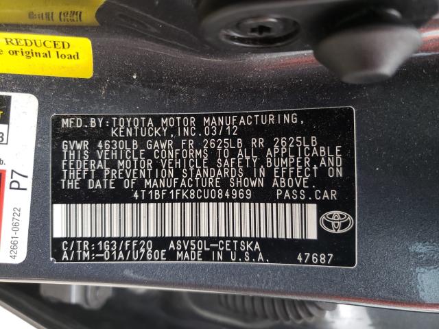 Photo 9 VIN: 4T1BF1FK8CU084969 - TOYOTA CAMRY BASE 