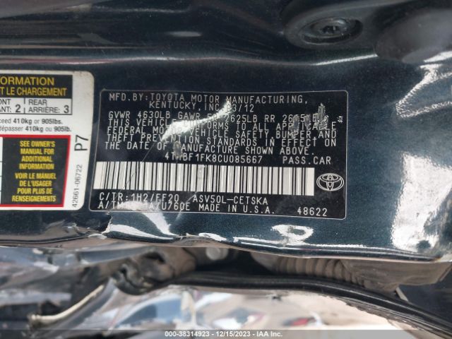 Photo 8 VIN: 4T1BF1FK8CU085667 - TOYOTA CAMRY 