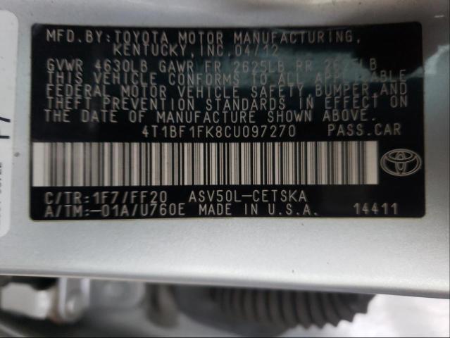 Photo 9 VIN: 4T1BF1FK8CU097270 - TOYOTA CAMRY BASE 