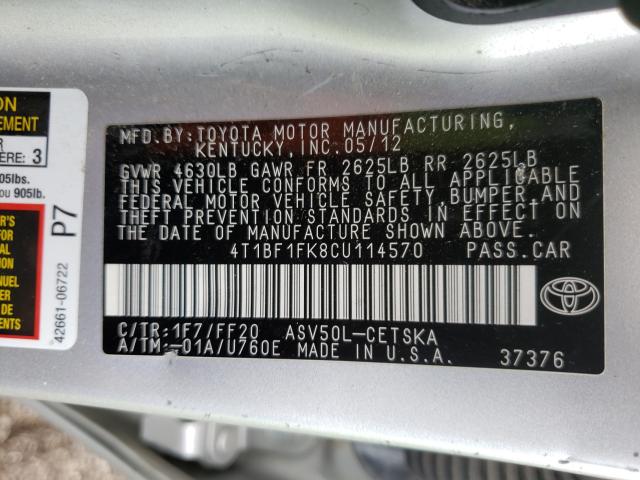 Photo 9 VIN: 4T1BF1FK8CU114570 - TOYOTA CAMRY BASE 