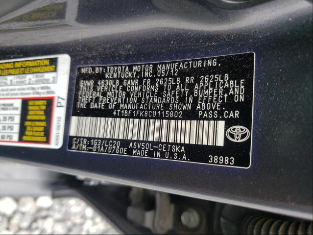 Photo 9 VIN: 4T1BF1FK8CU115802 - TOYOTA CAMRY BASE 