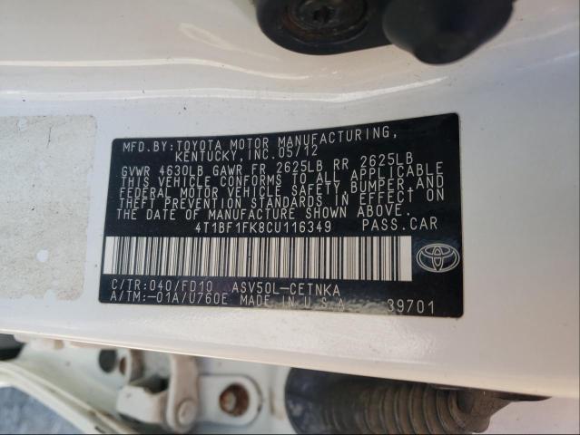 Photo 9 VIN: 4T1BF1FK8CU116349 - TOYOTA CAMRY BASE 