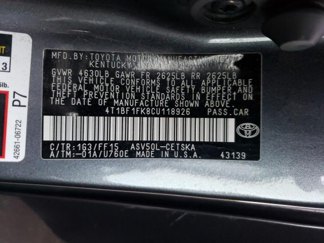 Photo 9 VIN: 4T1BF1FK8CU118926 - TOYOTA CAMRY BASE 