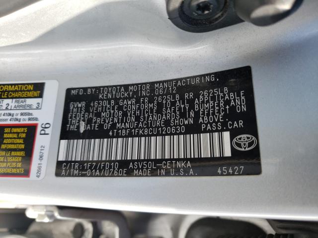 Photo 9 VIN: 4T1BF1FK8CU120630 - TOYOTA CAMRY BASE 