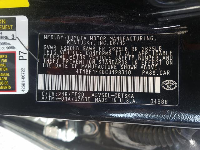 Photo 9 VIN: 4T1BF1FK8CU128310 - TOYOTA CAMRY BASE 