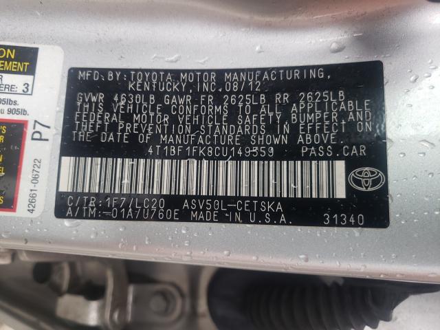 Photo 9 VIN: 4T1BF1FK8CU149559 - TOYOTA CAMRY BASE 