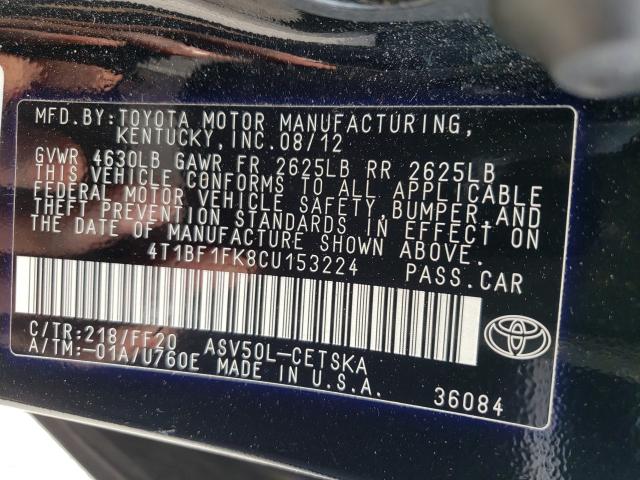 Photo 9 VIN: 4T1BF1FK8CU153224 - TOYOTA CAMRY BASE 