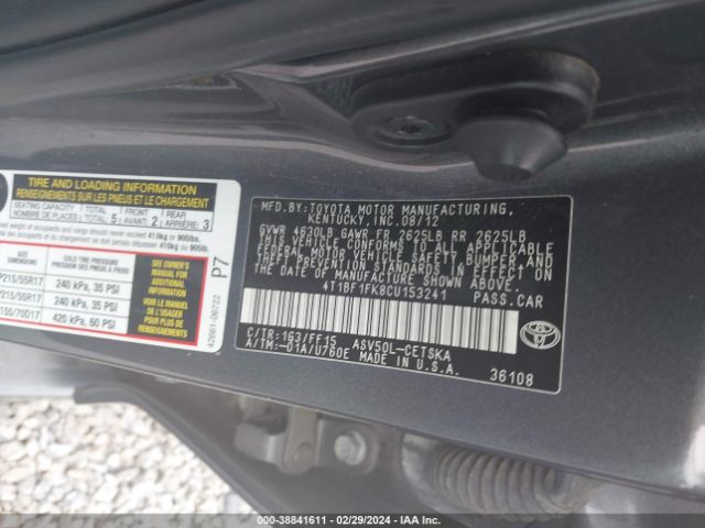 Photo 8 VIN: 4T1BF1FK8CU153241 - TOYOTA CAMRY 