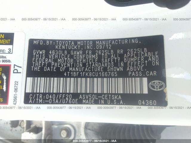 Photo 8 VIN: 4T1BF1FK8CU166765 - TOYOTA CAMRY 