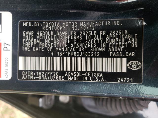 Photo 9 VIN: 4T1BF1FK8CU183212 - TOYOTA CAMRY BASE 