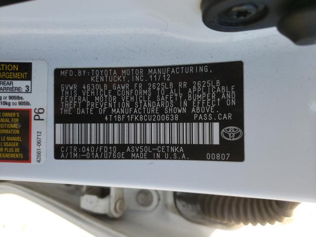 Photo 9 VIN: 4T1BF1FK8CU200638 - TOYOTA CAMRY BASE 