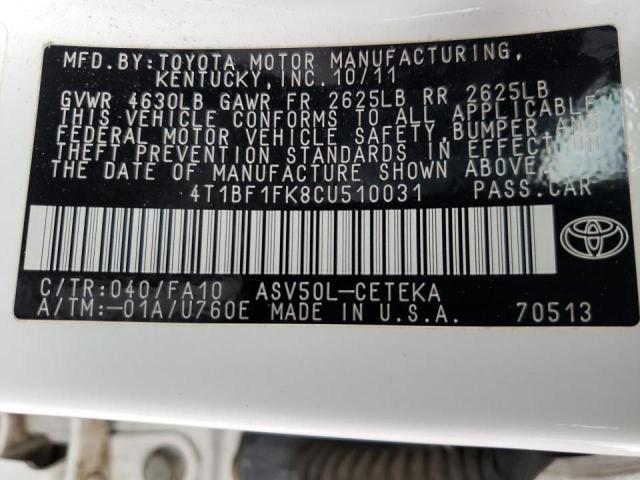 Photo 11 VIN: 4T1BF1FK8CU510031 - TOYOTA CAMRY BASE 