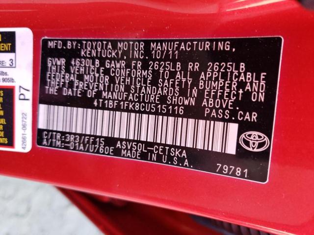 Photo 9 VIN: 4T1BF1FK8CU515116 - TOYOTA CAMRY BASE 