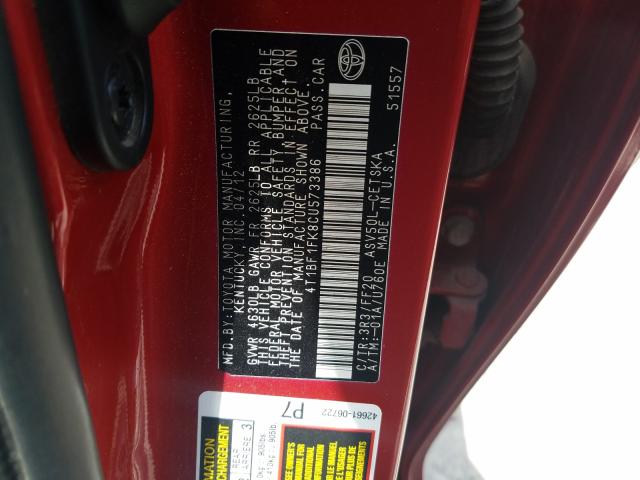 Photo 9 VIN: 4T1BF1FK8CU573386 - TOYOTA CAMRY BASE 