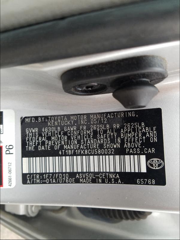 Photo 9 VIN: 4T1BF1FK8CU580032 - TOYOTA CAMRY BASE 