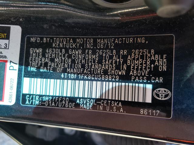 Photo 9 VIN: 4T1BF1FK8CU589829 - TOYOTA CAMRY BASE 