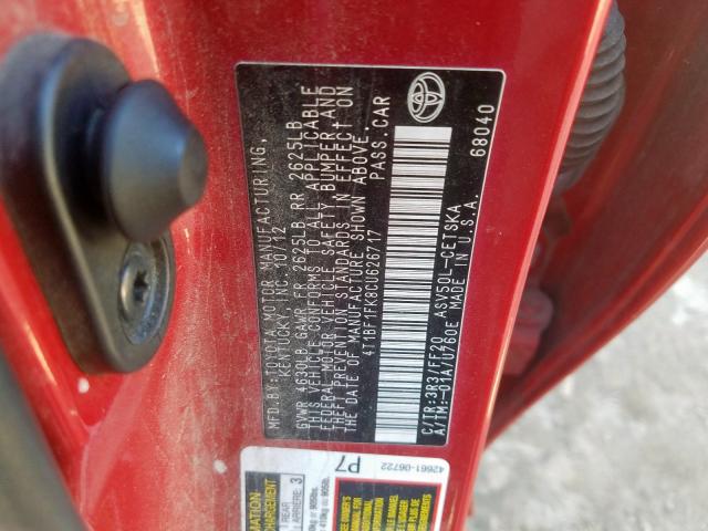 Photo 9 VIN: 4T1BF1FK8CU626717 - TOYOTA CAMRY BASE 