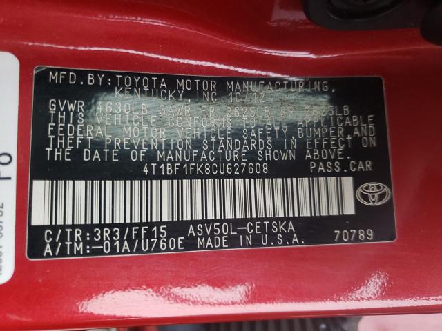 Photo 9 VIN: 4T1BF1FK8CU627608 - TOYOTA CAMRY 