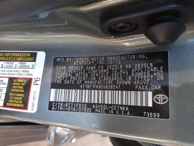 Photo 9 VIN: 4T1BF1FK8CU628547 - TOYOTA CAMRY BASE 