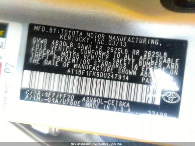 Photo 8 VIN: 4T1BF1FK8DU247914 - TOYOTA CAMRY 