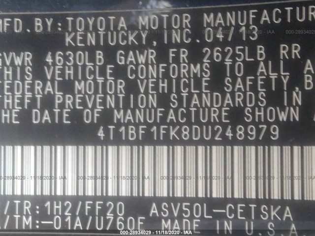 Photo 8 VIN: 4T1BF1FK8DU248979 - TOYOTA CAMRY 