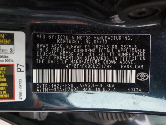 Photo 12 VIN: 4T1BF1FK8DU251798 - TOYOTA CAMRY L 