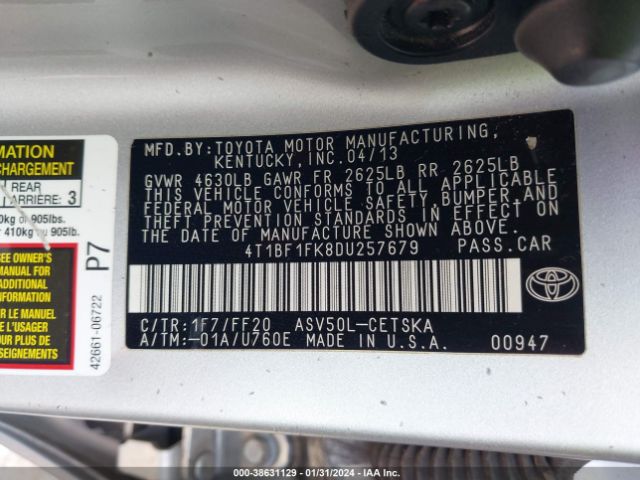 Photo 8 VIN: 4T1BF1FK8DU257679 - TOYOTA CAMRY 