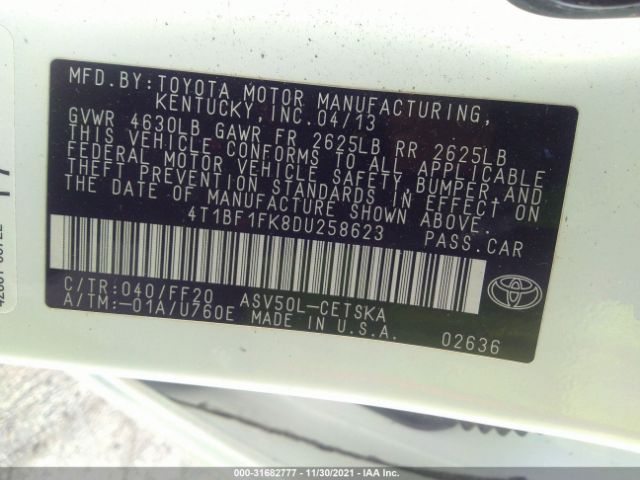 Photo 8 VIN: 4T1BF1FK8DU258623 - TOYOTA CAMRY 