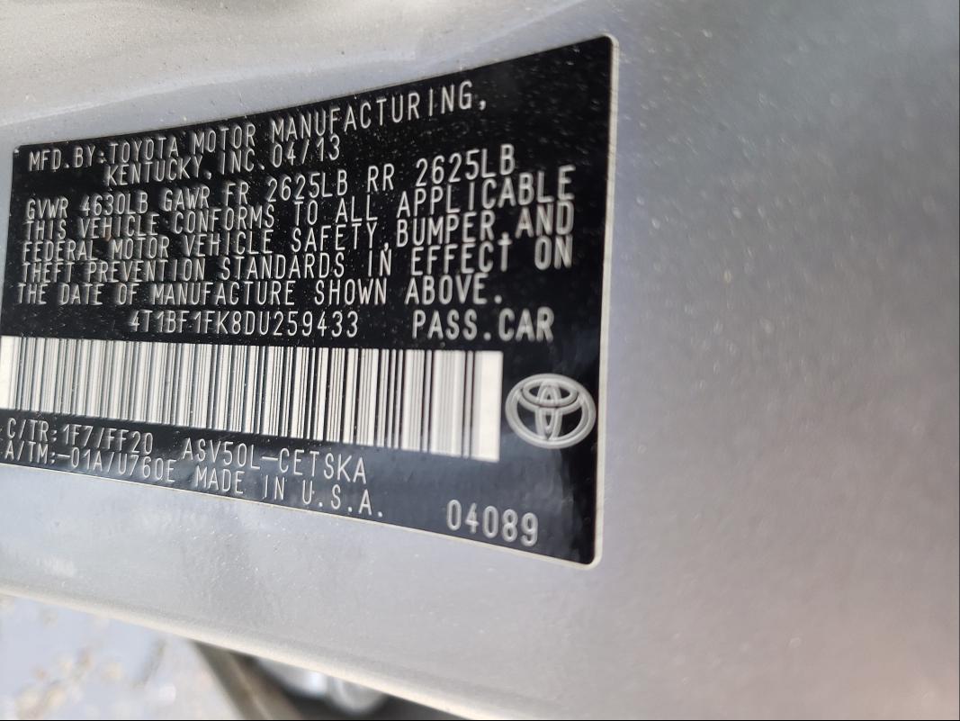 Photo 9 VIN: 4T1BF1FK8DU259433 - TOYOTA CAMRY L 