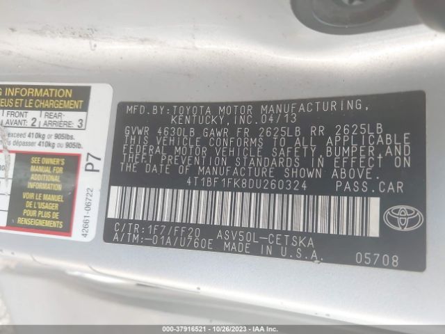 Photo 8 VIN: 4T1BF1FK8DU260324 - TOYOTA CAMRY 