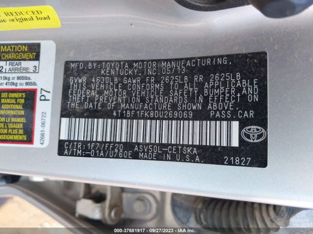 Photo 8 VIN: 4T1BF1FK8DU269069 - TOYOTA CAMRY 