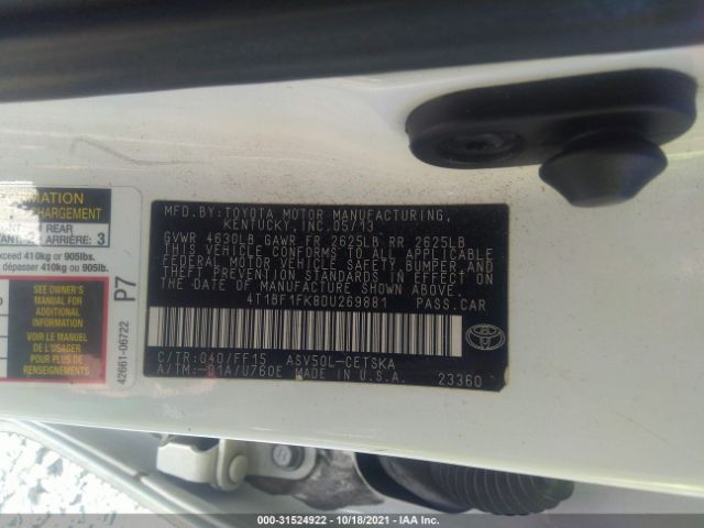 Photo 8 VIN: 4T1BF1FK8DU269881 - TOYOTA CAMRY 