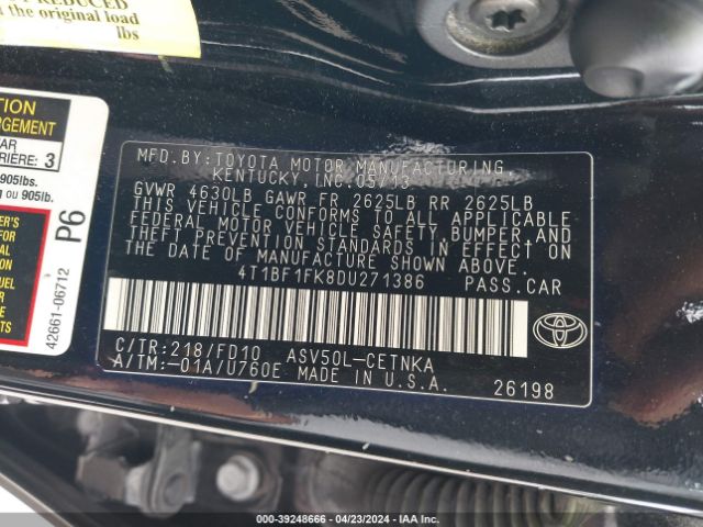 Photo 8 VIN: 4T1BF1FK8DU271386 - TOYOTA CAMRY 