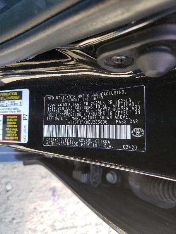 Photo 9 VIN: 4T1BF1FK8DU285806 - TOYOTA CAMRY L 