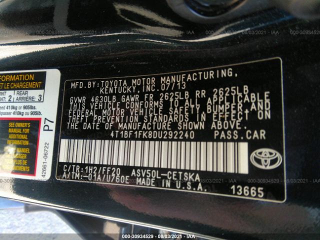 Photo 8 VIN: 4T1BF1FK8DU292240 - TOYOTA CAMRY 