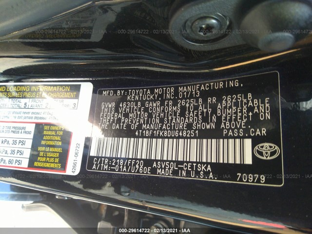 Photo 8 VIN: 4T1BF1FK8DU648251 - TOYOTA CAMRY 