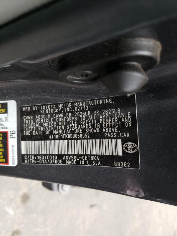 Photo 9 VIN: 4T1BF1FK8DU658052 - TOYOTA CAMRY L 