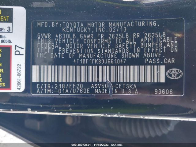 Photo 8 VIN: 4T1BF1FK8DU661047 - TOYOTA CAMRY 