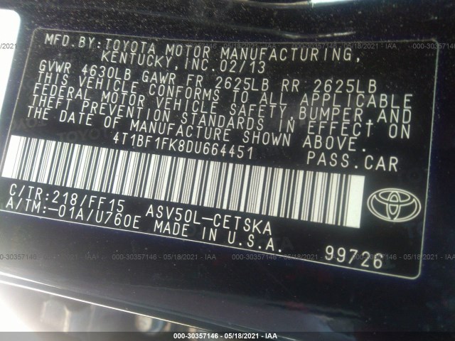 Photo 8 VIN: 4T1BF1FK8DU664451 - TOYOTA CAMRY 