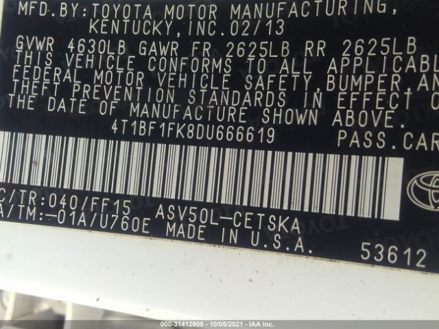 Photo 8 VIN: 4T1BF1FK8DU666619 - TOYOTA CAMRY 