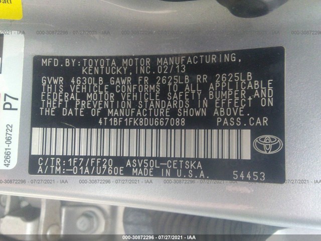 Photo 8 VIN: 4T1BF1FK8DU667088 - TOYOTA CAMRY 