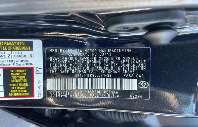 Photo 9 VIN: 4T1BF1FK8DU671433 - TOYOTA CAMRY L 