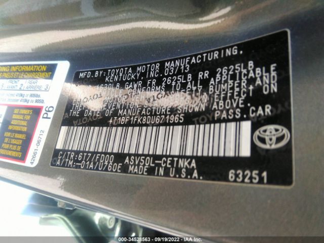 Photo 8 VIN: 4T1BF1FK8DU671965 - TOYOTA CAMRY 