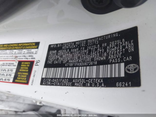 Photo 8 VIN: 4T1BF1FK8DU673618 - TOYOTA CAMRY 