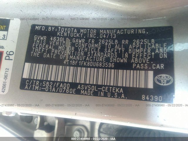 Photo 8 VIN: 4T1BF1FK8DU683596 - TOYOTA CAMRY 