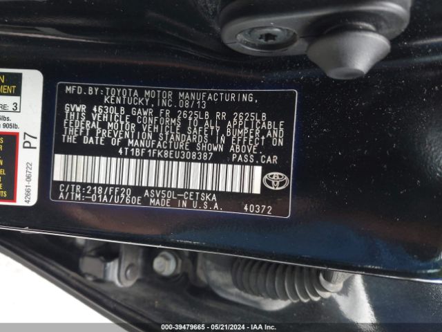 Photo 8 VIN: 4T1BF1FK8EU308387 - TOYOTA CAMRY 