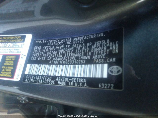 Photo 8 VIN: 4T1BF1FK8EU310253 - TOYOTA CAMRY 