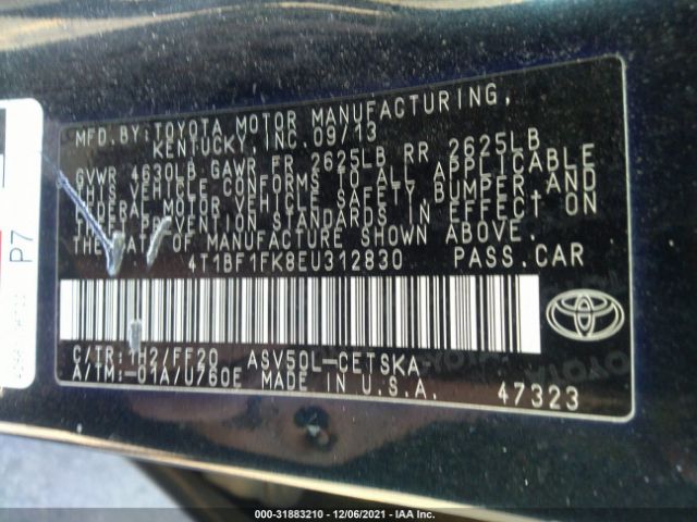 Photo 8 VIN: 4T1BF1FK8EU312830 - TOYOTA CAMRY 