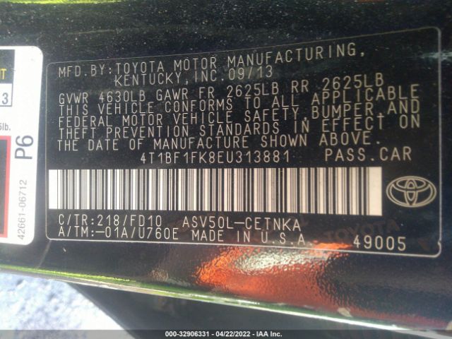 Photo 8 VIN: 4T1BF1FK8EU313881 - TOYOTA CAMRY 