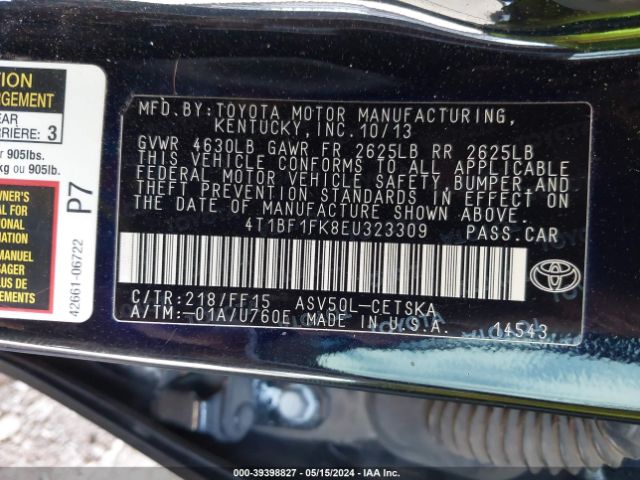 Photo 8 VIN: 4T1BF1FK8EU323309 - TOYOTA CAMRY 